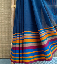 Load image into Gallery viewer, Navy Blue Multicolour Border N Jute Ghicha Pallu Handloom Cotton Saree-Border