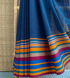 Navy Blue Multicolour Border N Jute Ghicha Pallu Handloom Cotton Saree-Border