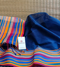 Load image into Gallery viewer, Navy Blue Multicolour Border N Jute Ghicha Pallu Handloom Cotton Saree-Detail