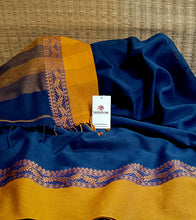 Load image into Gallery viewer, Navy Blue N Yellow Ochre Nakshi Border Handloom Cotton Saree-Detail