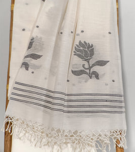 Off-White-Handloom-Cotton-Black-Lotus-Jamdani-Unstitched-Suit-Set-Pic6