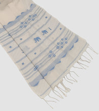 Load image into Gallery viewer, Off White N Blue Elephant Motif Cotton Jamdani Stole-Pic3
