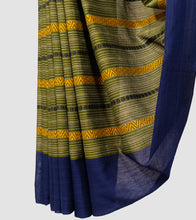 Load image into Gallery viewer, Olive Green With Mustard N Navy Blue Dhonekhali Cotton Saree-Border