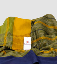 Load image into Gallery viewer, Olive Green With Mustard N Navy Blue Dhonekhali Cotton Saree-Detail