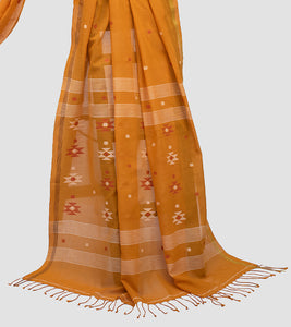 Orange Handloom Cotton Jamdani Saree-Pallu
