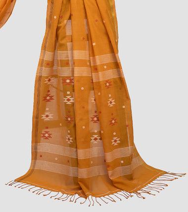 Load image into Gallery viewer, Orange Handloom Cotton Jamdani Saree-Pallu