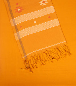 Orange Handloom Cotton Jamdani Saree-Tassel