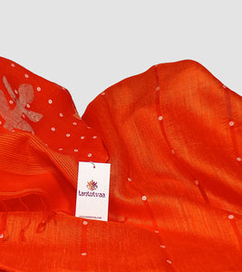 Orange Matka Muslin Silk Shell Sequin Zari Jamdani Saree-Detail