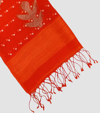 Load image into Gallery viewer, Orange Matka Muslin Silk Shell Sequin Zari Jamdani Saree-Tassel
