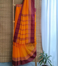 Load image into Gallery viewer, Orange N Deep Plum Nakshi Border Handloom Cotton Saree-Body N Pallu