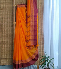 Load image into Gallery viewer, Orange N Deep Plum Nakshi Border Handloom Cotton Saree-Body