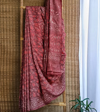 Load image into Gallery viewer, Peach Brown Kashish Hand Block Print Tussar Silk Saree-Body