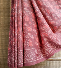 Load image into Gallery viewer, Peach Brown Kashish Hand Block Print Tussar Silk Saree-Border