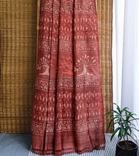 Load image into Gallery viewer, Peach Brown Kashish Hand Block Print Tussar Silk Saree-Pallu