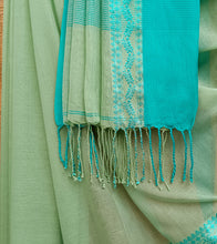 Load image into Gallery viewer, Pista Green N Aqua Green Nakshi Border Handloom Cotton Saree-Tassel