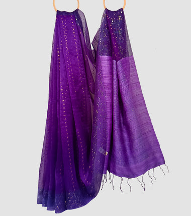 Purple Muslin Silk Sequin Work Saree-Body