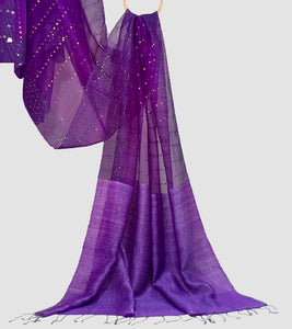 Purple Muslin Silk Sequin Work Saree-Pallu