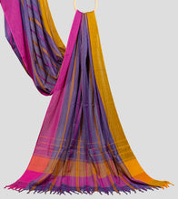 Load image into Gallery viewer, Purple With Turmeric Yellow N Magenta Dhonekhali Cotton Saree-Pallu