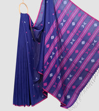 Load image into Gallery viewer, Purplish Blue n Pink Handspun Cotton Jamdani Saree-Body