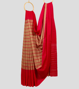 Sandalwood N Red Dhonekhali Cotton Saree-Body