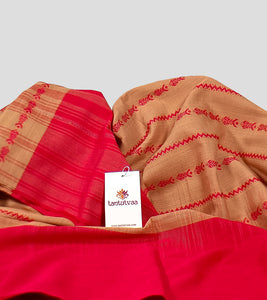 Sandalwood N Red Dhonekhali Cotton Saree-Detail