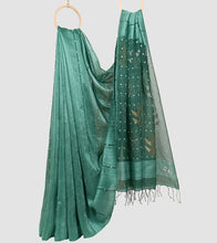 Load image into Gallery viewer, Sea Green Matka Muslin Silk Shell Sequin Zari Jamdani Saree-Body