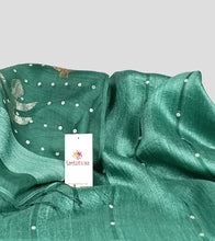 Load image into Gallery viewer, Sea Green Matka Muslin Silk Shell Sequin Zari Jamdani Saree-Detail