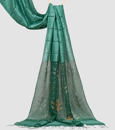 Load image into Gallery viewer, Sea Green Matka Muslin Silk Shell Sequin Zari Jamdani Saree-Pallu