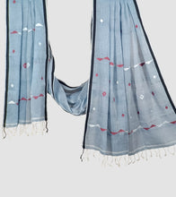 Load image into Gallery viewer, Sky Blue White N Red Cotton Jamdani Dupatta-Pic1