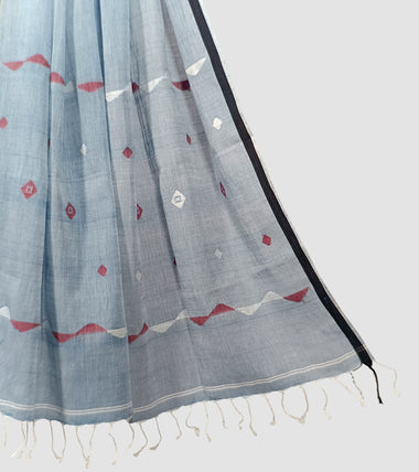 Load image into Gallery viewer, Sky Blue White N Red Cotton Jamdani Dupatta-Pic2