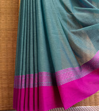 Load image into Gallery viewer, Teal N Fuchsia Nakshi Border Handloom Cotton Saree-Border