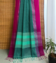 Load image into Gallery viewer, Teal N Fuchsia Nakshi Border Handloom Cotton Saree-Pallu