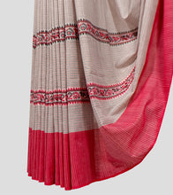 Load image into Gallery viewer, White Red N Black Dhonekhali Cotton Saree-Border