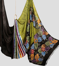 Load image into Gallery viewer, Apple Green N Black Bishnupuri Silk Hand Batik Saree-Body