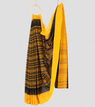 Load image into Gallery viewer, Black N Mustard Dhonekhali Cotton Saree-Body