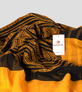 Black N Mustard Dhonekhali Cotton Saree-Detail