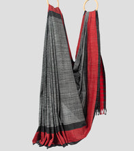Load image into Gallery viewer, Black N White Checkered With Red Border Handspun Cotton Saree-Body