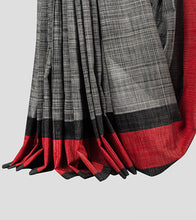 Load image into Gallery viewer, Black N White Checkered With Red Border Handspun Cotton Saree-Border
