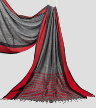 Load image into Gallery viewer, Black N White Checkered With Red Border Handspun Cotton Saree-Pallu