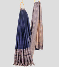 Load image into Gallery viewer, Blue N Pinkish Beige Dhonekhali Cotton Saree-Body