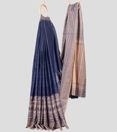 Blue N Pinkish Beige Dhonekhali Cotton Saree-Body