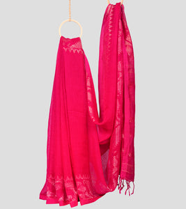 Bright Pink Linen Jamdani Saree-Body