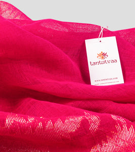 Bright Pink Linen Jamdani Saree-Detail