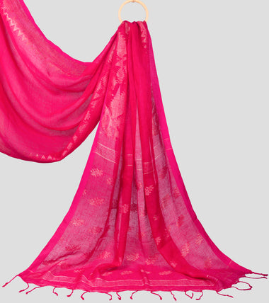 Load image into Gallery viewer, Bright Pink Linen Jamdani Saree-Pallu
