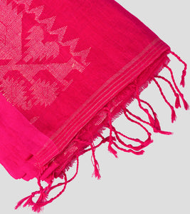 Bright Pink Linen Jamdani Saree-Tassel