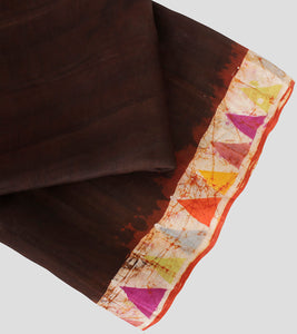 Brown N Orange Bishnupuri Silk Hand Batik Saree-Blouse Piece