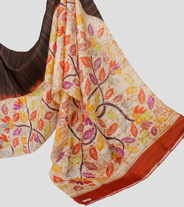 Brown N Orange Bishnupuri Silk Hand Batik Saree-Pallu