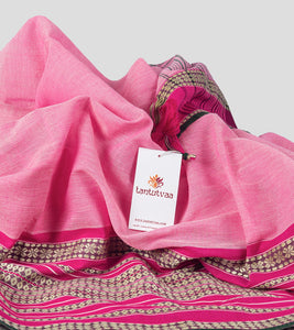 Carnation Pink Dhonekhali Cotton Saree-Detail