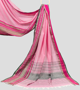 Carnation Pink Dhonekhali Cotton Saree-Pallu