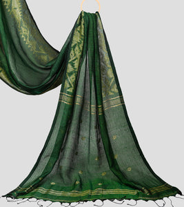 Green Linen Jamdani Saree-Pallu